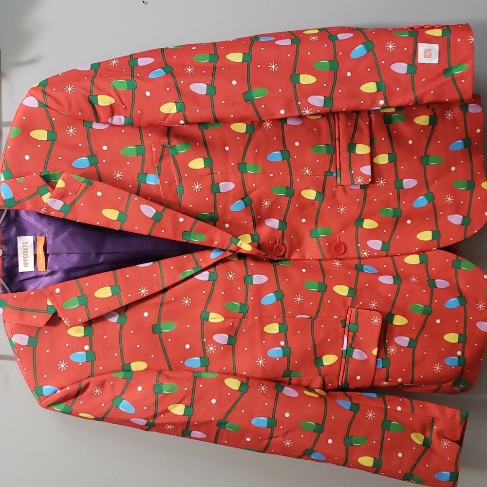 Opposuits NWOT Red Blazer with Holiday Lightstring Design